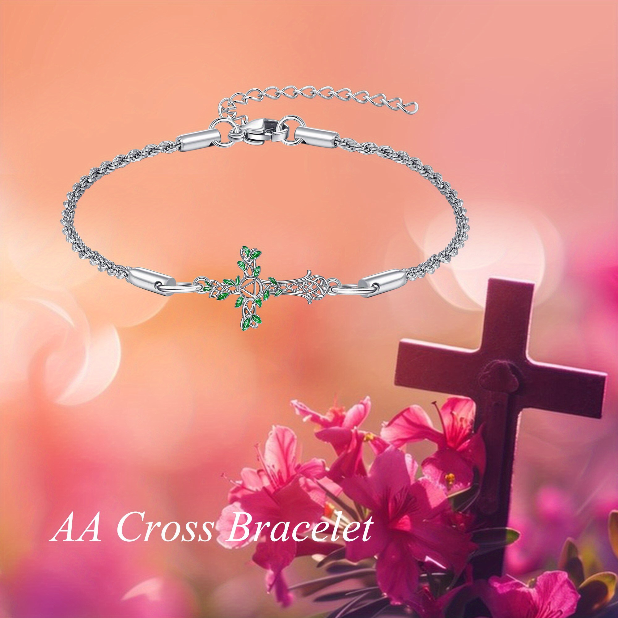 Cross Alcohol Abstinence Bracelet Silvery Women's Gift